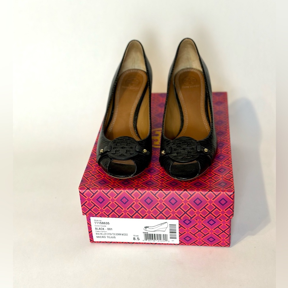 Tory Burch Miller Peep Toe Wedge Black